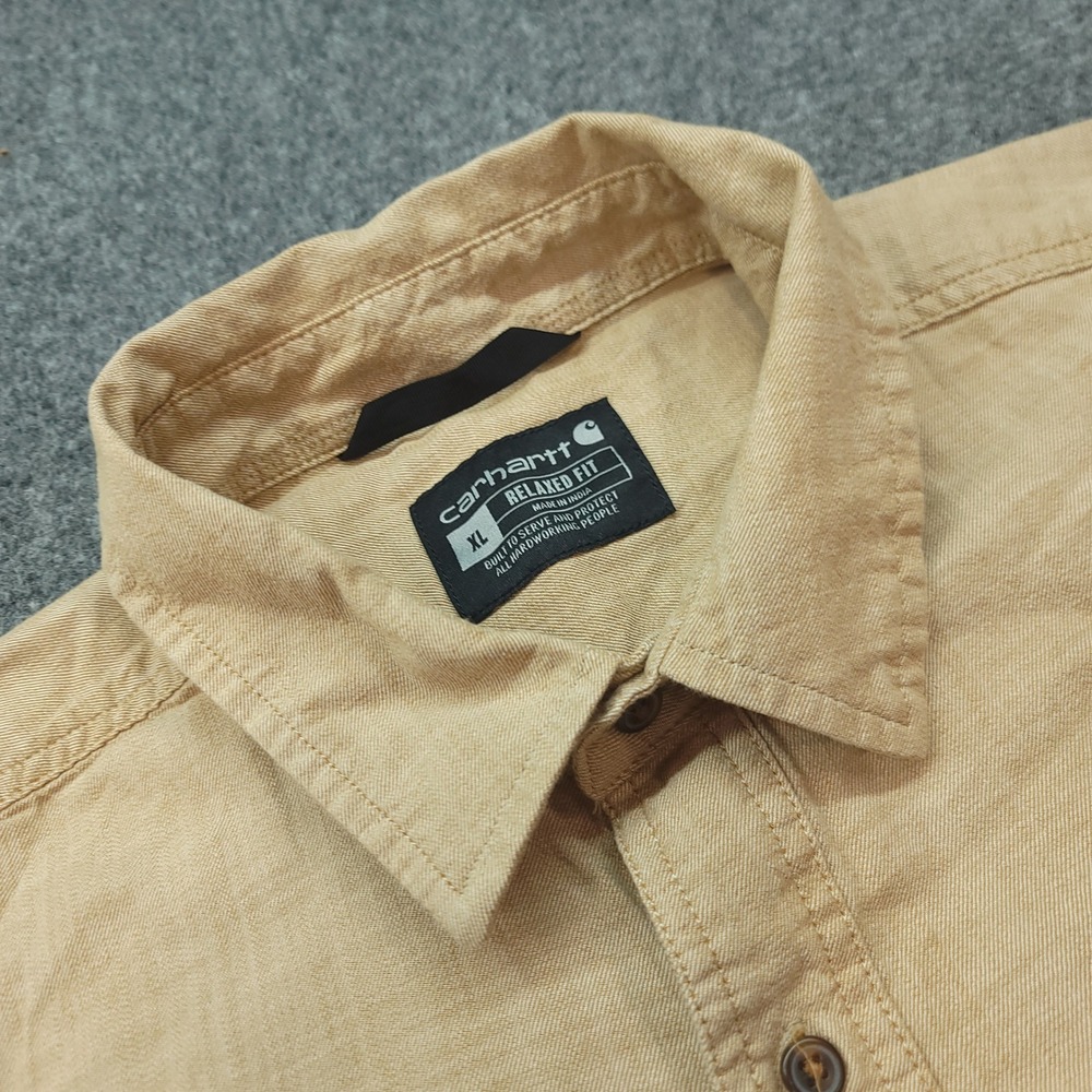 Carhartt Mens Relaxed Fit Short Sleeve Button Down Shirt Tan XL TW5701-M